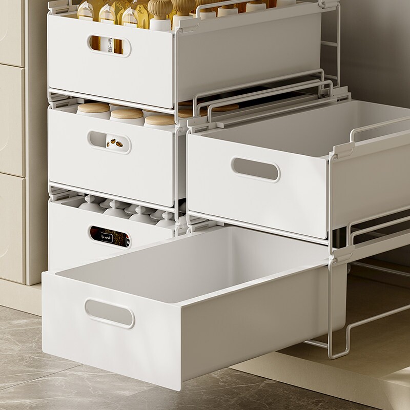 厨房抽拉式置物架橱柜内拉篮可叠加分层架台面调料碗碟收纳架内置