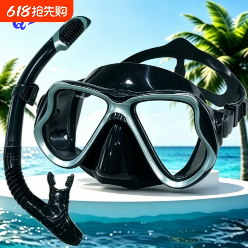 厂家直销潜水套装防水镜片PC镜框 高清抗UV潜浮套装成人可配近视