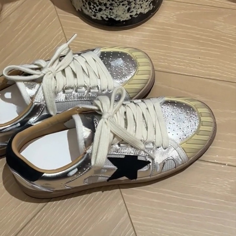 真皮小白鞋女星星复古小脏鞋2025新款时尚百搭休闲板鞋德训鞋平底