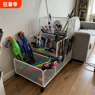 玩具枪收纳置物架滑轮储物柜刀剑工具放置架儿童弓箭水枪收纳篮子