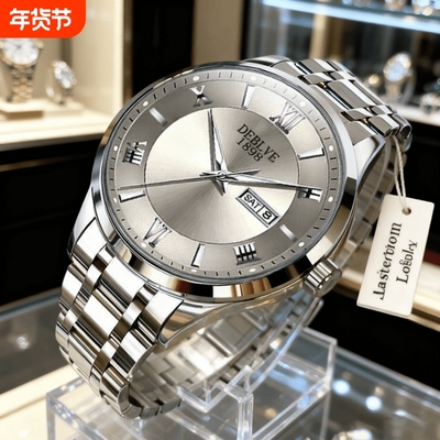 男款手表全自动非机械表钢带商务防水石英腕表高级感男士正品名牌