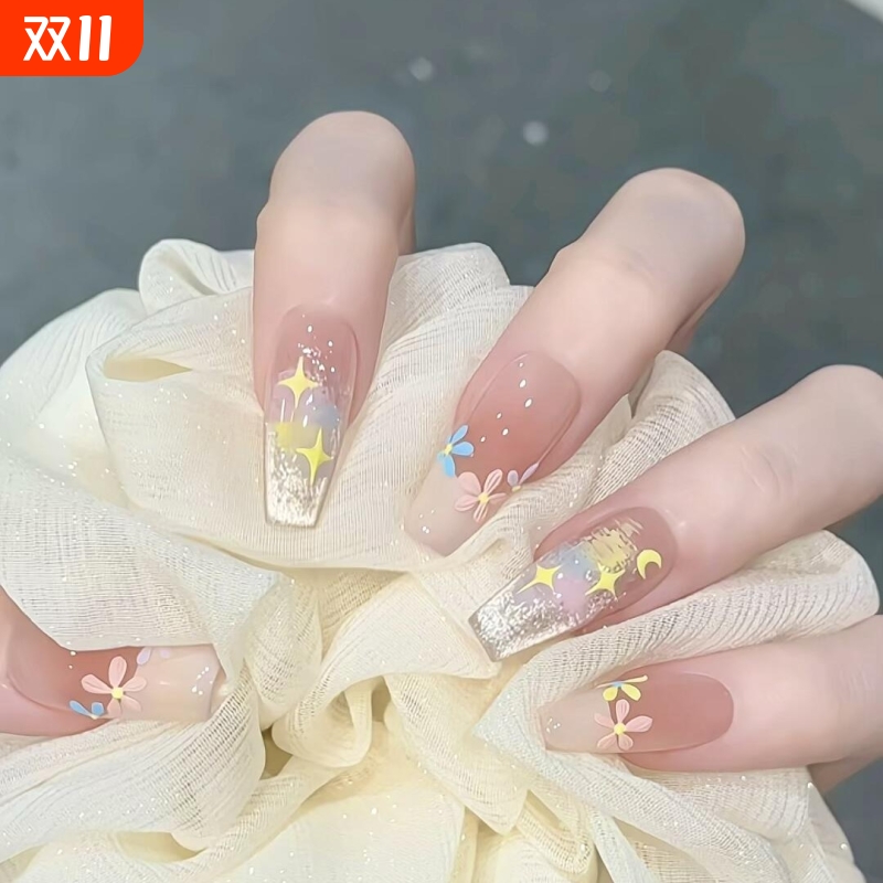 莫奈花园油画美甲穿戴甲
