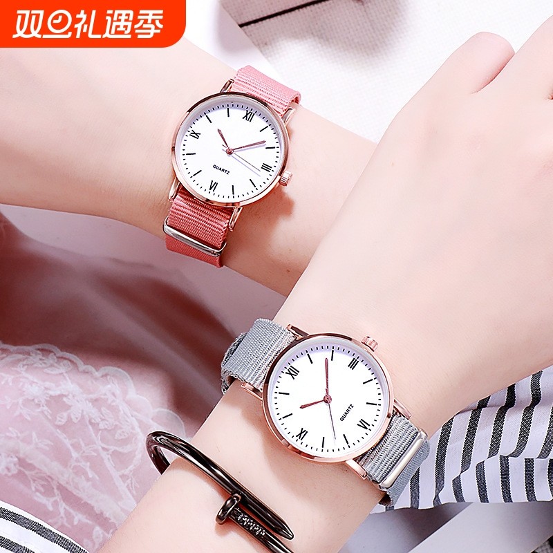 帆布学生手表韩版简约气质淑女森系帆布带女士情侣男女石英潮腕表