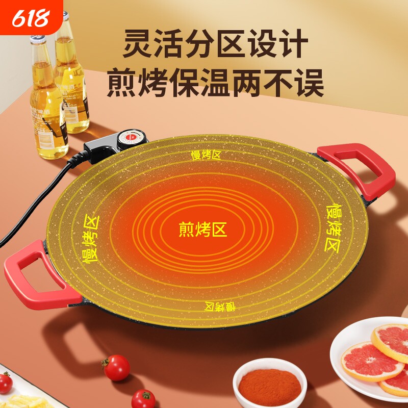 麦饭石电烤盘家用烤肉盘烤鱼一体锅韩式多功能烤锅无烟煎肉烧烤盘