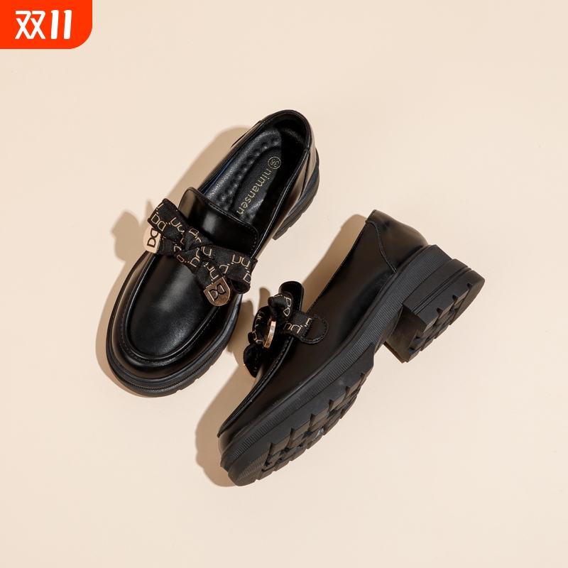 徐璐同款真皮厚底小皮鞋女2025新款春季明星同款乐福鞋女休闲百搭