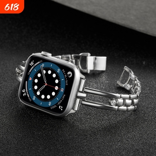 适用苹果手表iwatch11代金属表带S10/9/8/7/SE/UItra3/2/1走珠圆钻表带轻奢商务时尚女男
