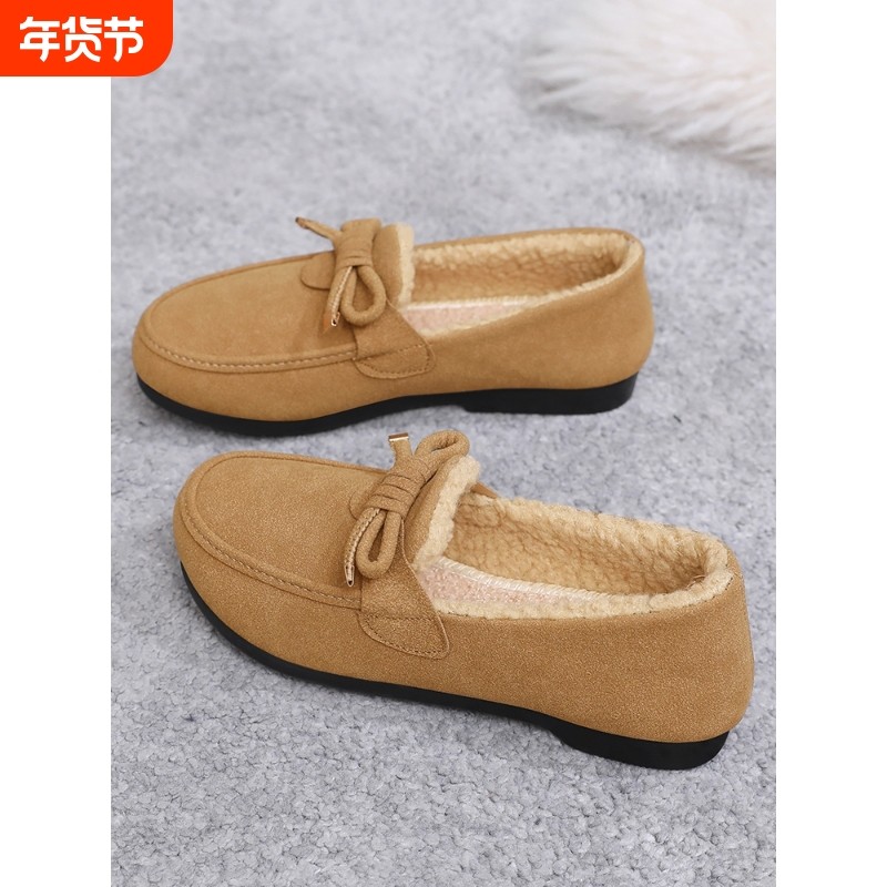 啄木鸟豆豆鞋女冬加绒2025新款老北京一脚蹬妈妈棉鞋加厚布鞋保暖