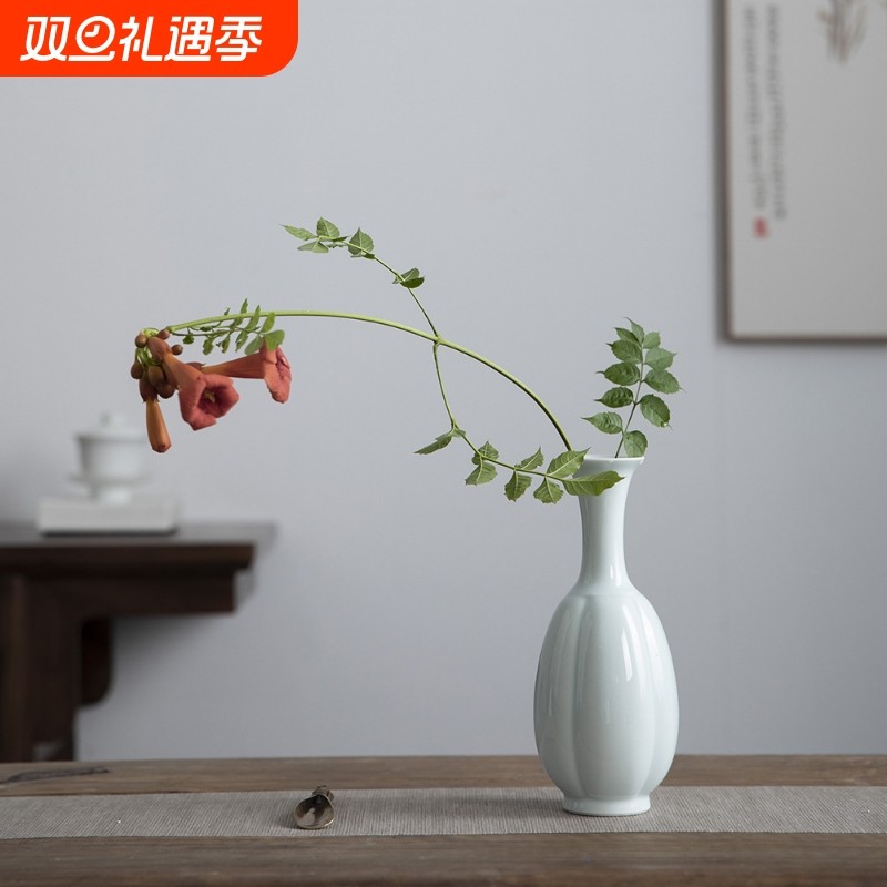 景德镇文艺创意影青复古禅意花瓶清新雅致陶瓷迷你摆件插花器