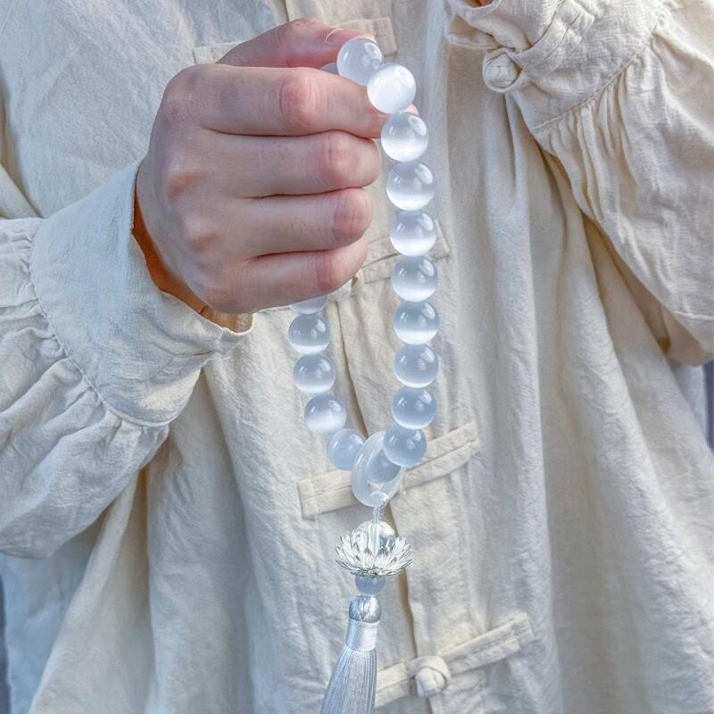 白猫眼石莲花手持手串绕指柔古风配饰女款文玩盘玩手把件其他首饰