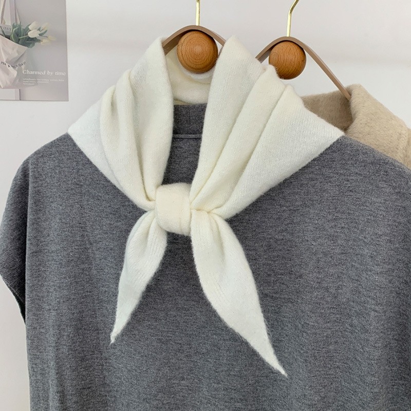 热销洋气纯色羊毛混纺高档三角巾女冬季新款针织保暖围脖围巾披肩