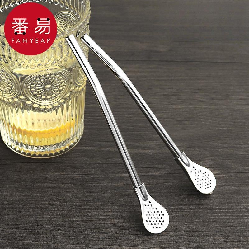 吸管勺A1pl0-奶茶搅拌过滤一体两用咖啡果汁茶饮非一次性勺子饮