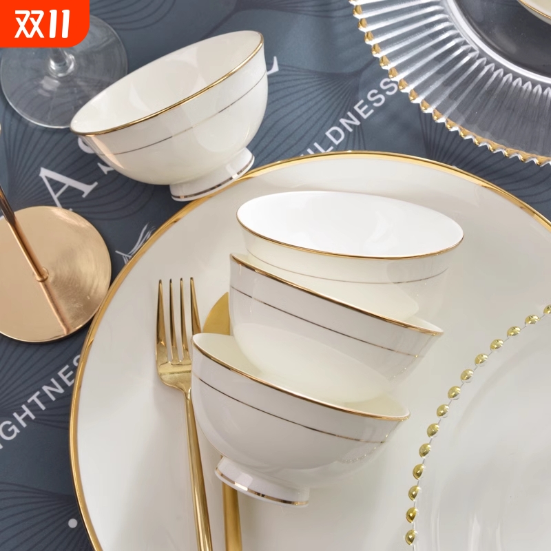 轻奢描金骨瓷碗盘家用