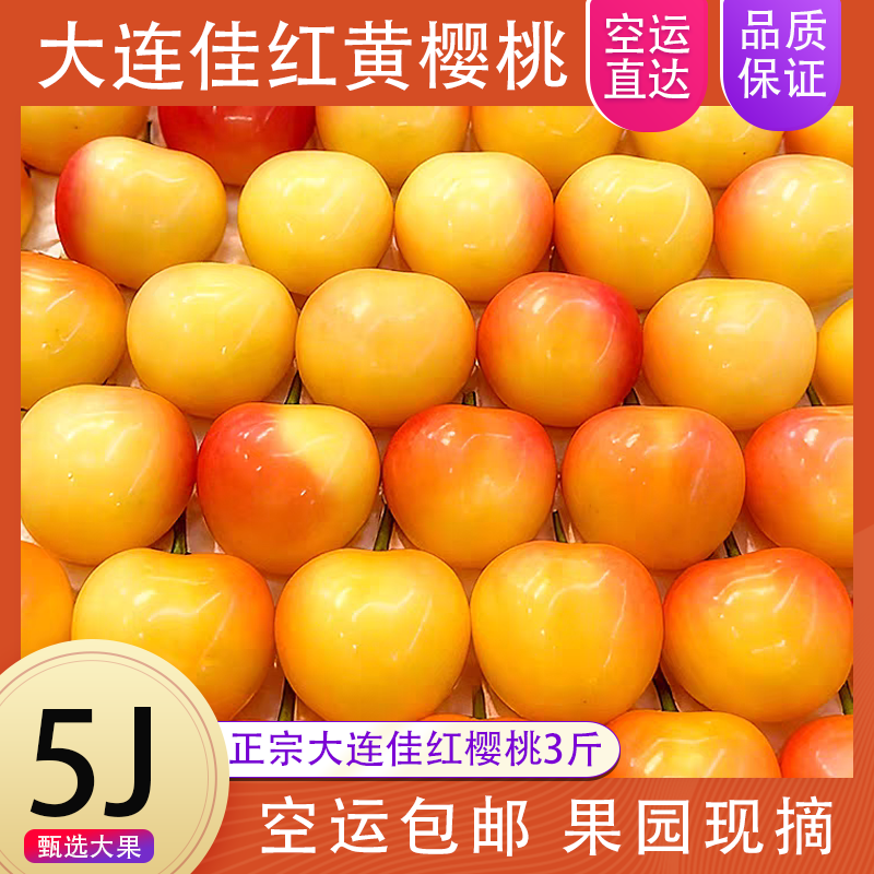 大连黄金大樱桃新鲜水果4j国产车厘子佳红美早礼盒5j雷尼尔黄蜜甜