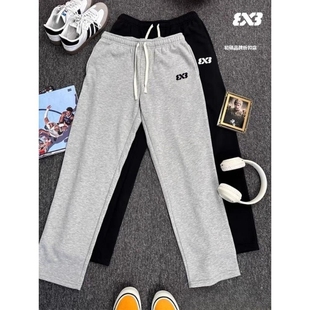 休闲裤 3v3棉质运动卫裤 子男款 宽松直筒阔腿裤 加绒针织健身 男秋季