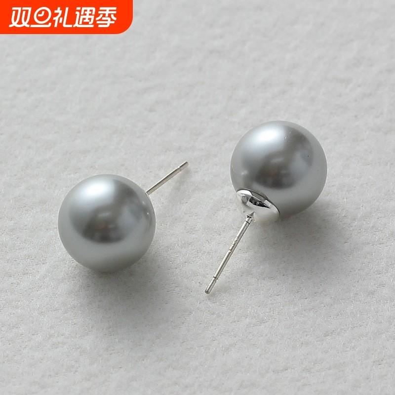 真多麻清冷灰珍珠耳钉高品质仿施家925银针耳饰高级感简约耳钉女