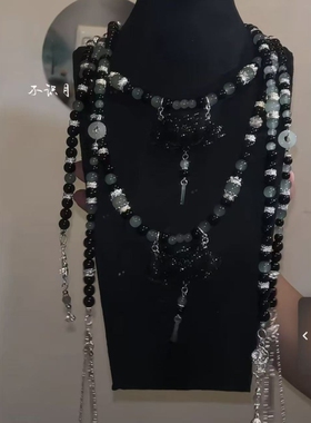 【项链·墨荷】中式串珠清冷感项链汉服国风双层叠戴流苏毛衣链女