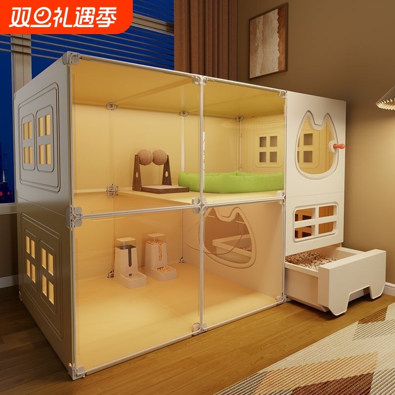 全景猫笼子猫笼家用室内家用透明猫窝厕所一体一室一厅一卫猫别墅