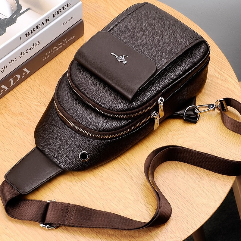 男士胸包真皮单肩斜挎包休闲背包男款二层牛皮多功能男包胸前包包