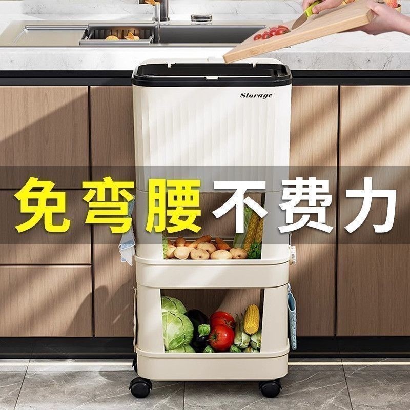 厨房垃圾桶高款可移动收纳带轮家用大容量双层可弯腰免置滑盖分类