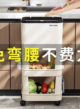厨房垃圾桶高款可移动收纳带轮家用大容量双层可弯腰免置滑盖分类