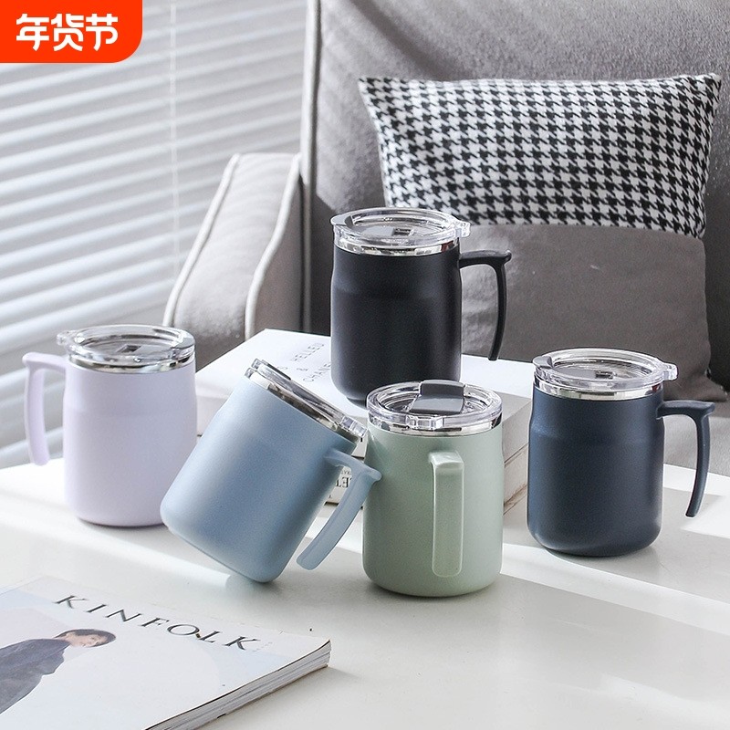 新款不锈钢马克杯带盖办公室咖啡杯办公家用水杯保温手柄