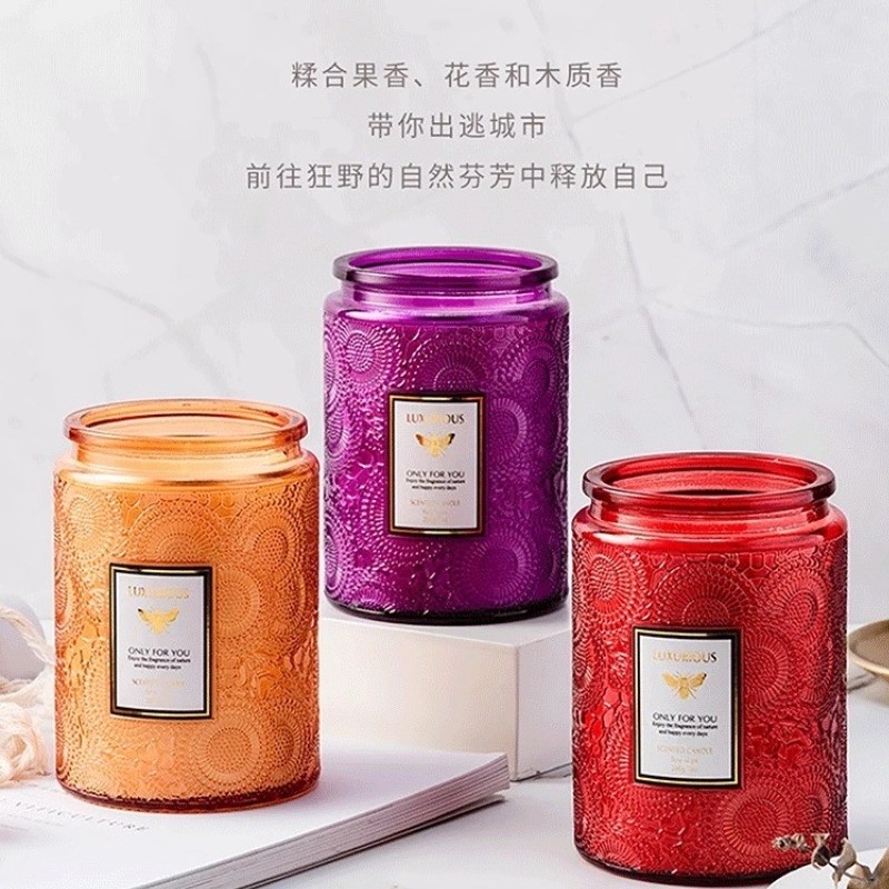香薰罐装蜡烛大豆蜡浮雕玻璃杯植物精油送闺蜜生日礼物卧室