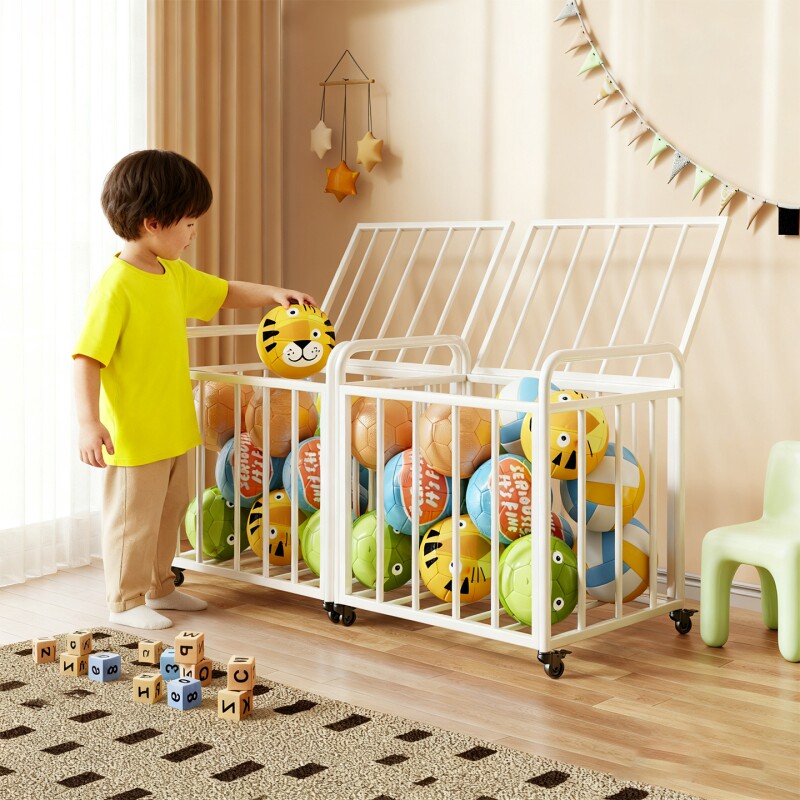 幼儿园篮球收纳筐带轮可移动储物筐体育用具足球多功能收纳架球类