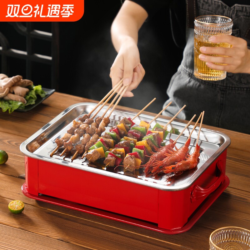 烧烤保温炉子热串神器餐厅蜡烛加热炉商用串串盘子不锈钢烤串盘子