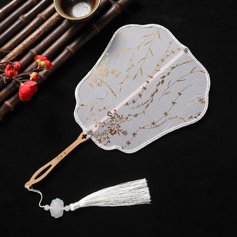 掌扇儿童小扇子走秀汉服女童柳树枝团扇宫扇刺绣古风旗袍舞蹈扇