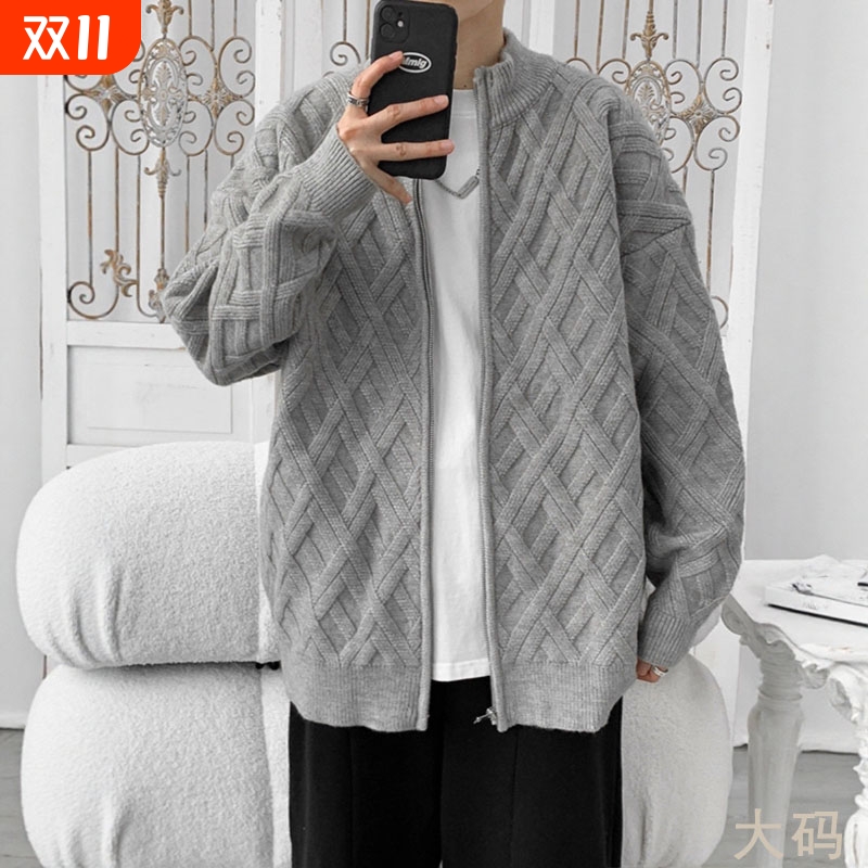 2025秋季新款开衫毛衣男帅气立领针织衫大码日系潮流休闲线衣外套