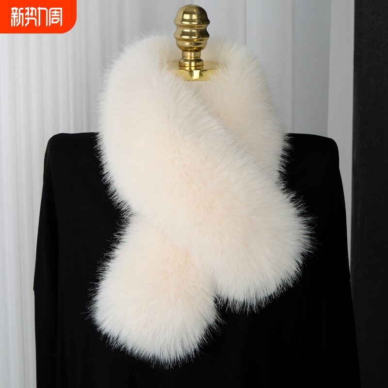 狐狸毛围巾女冬季加厚双面仿皮草獭兔毛毛领围脖白色黑色米白色
