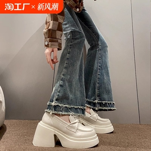 法式小皮鞋女潮2024年秋季新款一脚蹬粗跟厚底复古英伦风乐福单鞋