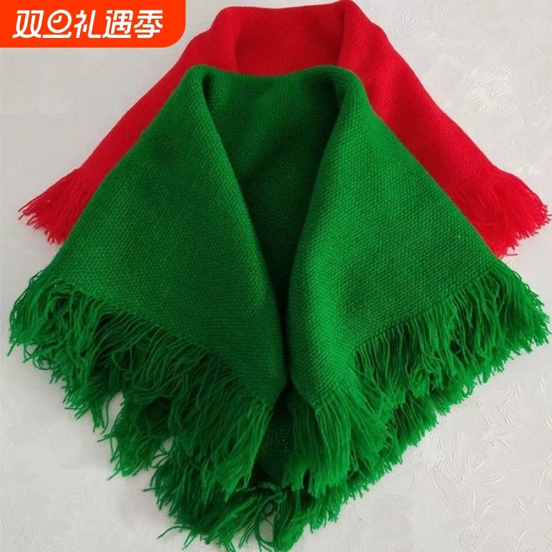 网红头巾方巾村姑正方形农村老人老式拍照保暖围巾春秋流苏东北大