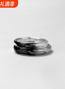 锦源s925纯银情丝情侣戒指一对青丝到白发对戒简约个性复古手饰品