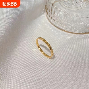 食指素圈戒指女高级感彩金素戒时尚指环小指仿黄金尾戒不掉色钛钢