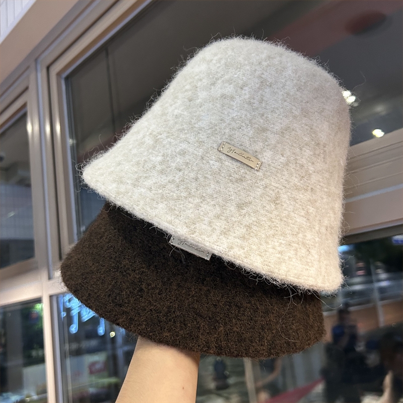 加厚渔夫帽子女秋冬季保暖水桶帽遮脸显脸小盆帽灰色白色黑色针织