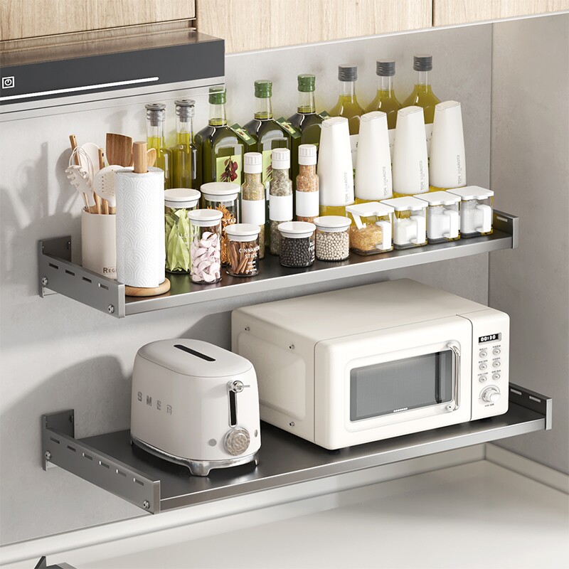 厨房置物架微波炉壁挂式放烤箱多功能支架免打孔收纳架上墙调料