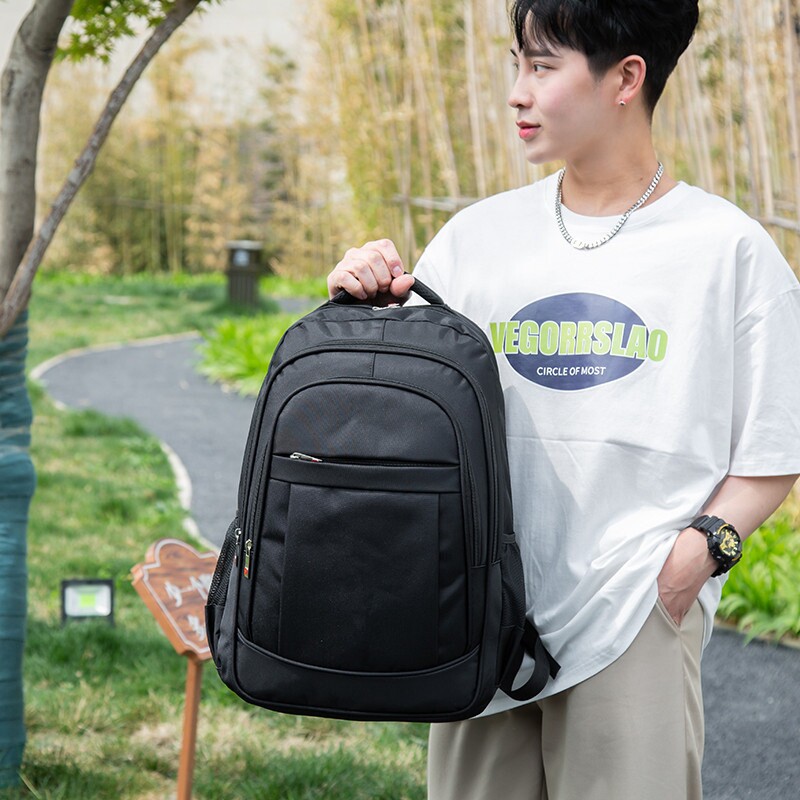 晨光简约男容量休闲双肩包男商务背包出差手提电脑包轻便结实黑色