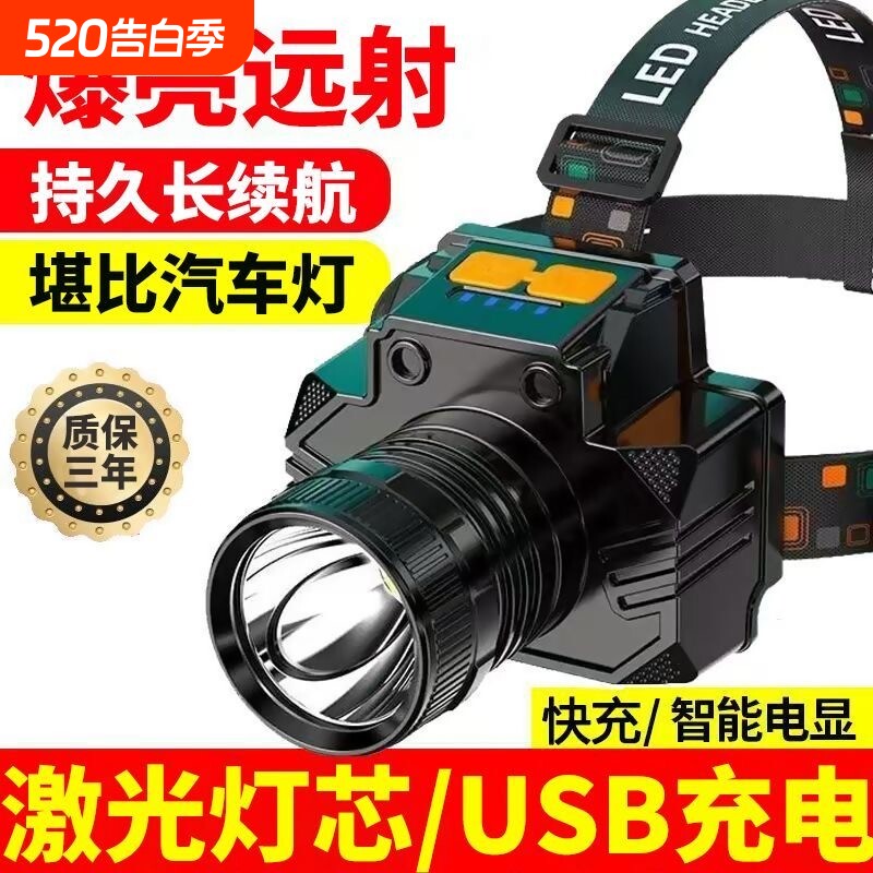 公牛适用LED头灯强光远射可充电户外防水超亮矿灯超长续航手电筒