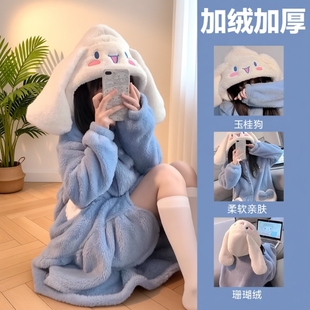 珊瑚绒睡衣冬季女秋冬长款睡袍学生加绒加厚2026新款可爱连体粉色