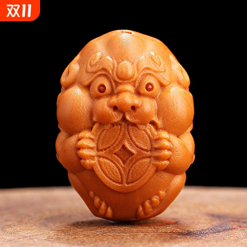 橄榄核胡单粒籽财神吊坠背云车钥匙扣挂件雕刻手把串文玩人物配饰