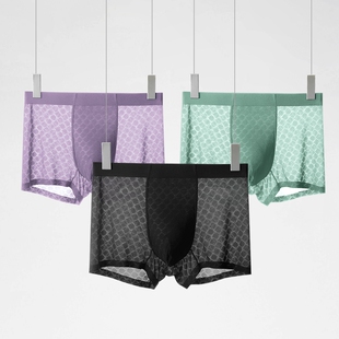夏季 薄款 透气四角裤 冰丝内裤 男生短裤 平角裤 头无痕平角裤 衩头 男士