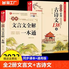 初中必背古诗文138篇文言文全解一本通七八九年级必背古诗词和文言文全解全练人教版初一初二初三课外阅读训练完全解读译注与赏析