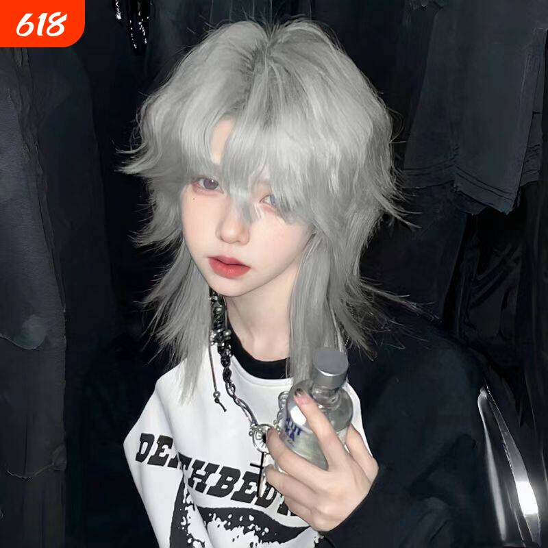 狼尾假发层次感鲻鱼头日系短发男女通用中分自然中性万用全头套