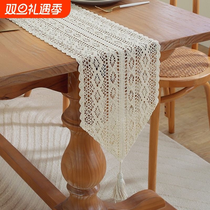 美式乡村蕾丝桌旗棉线桌布装饰巾电视柜茶几餐桌镂空盖巾鞋柜编织
