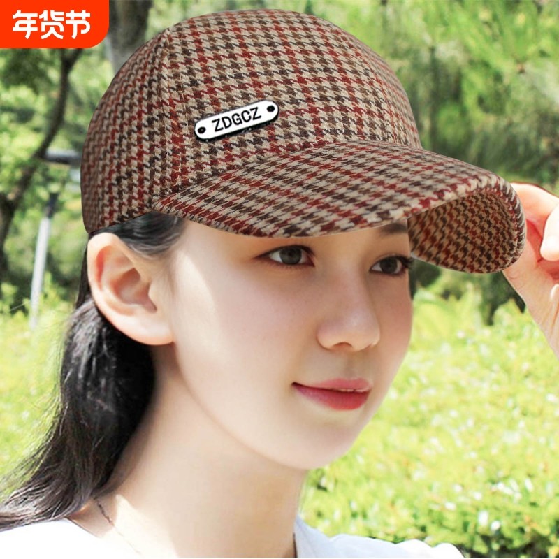 帽子女时尚百搭鸭舌帽男潮棒球帽秋冬新款防晒帽条纹休闲灰色