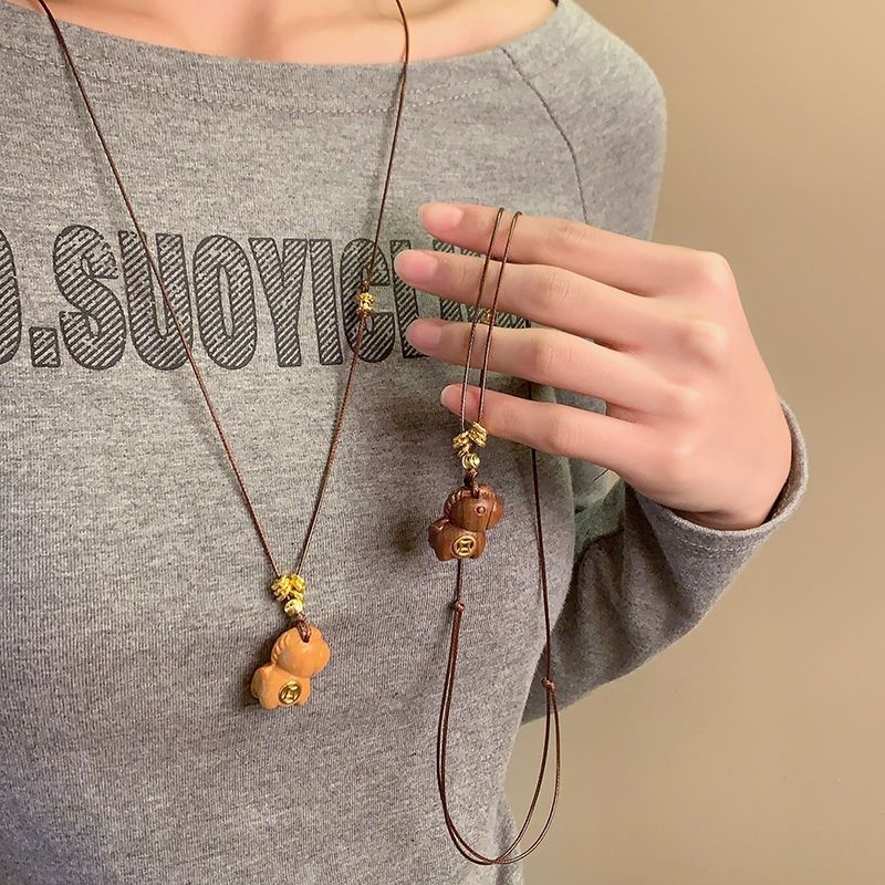 实木可爱小马项链中国风长款毛衣链复古风大衣配饰马上有钱项链女