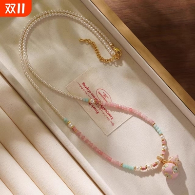 新中式国风珐琅粉色葫芦项链女轻奢高级感串珠锁骨链吊坠2025新款