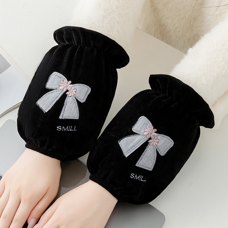 秋冬可爱绒布短款袖套女成人工作羽绒服防脏污学生护袖黑色粉色