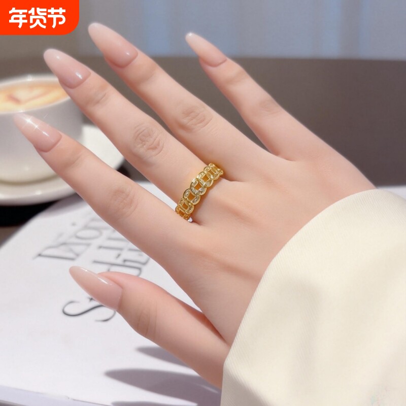 铜钱戒指锆石戒指钱串子戒指2025新款爆款食指戒巨好看的戒指高级